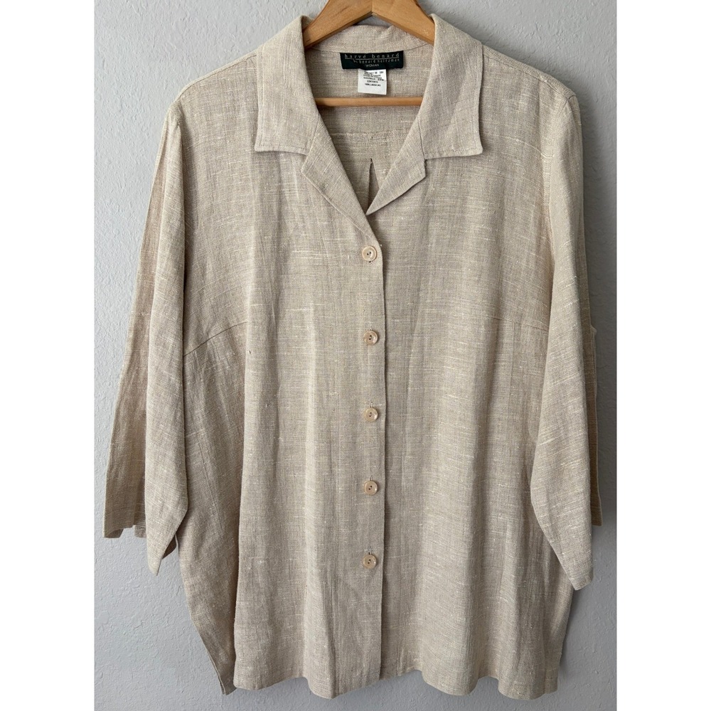 Harve Benard By Benard Holtzman 100% Linen Button Down Shirt 22 Oatmeal Slub Top